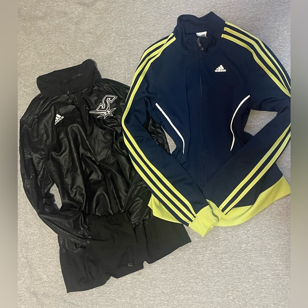 Adidas Black and Navy Jackets with Yellow Stripes